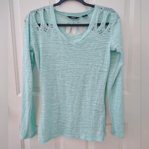 Rock 47 by Wrangler aqua light blue rhinestone studded long sleeve shirt medium